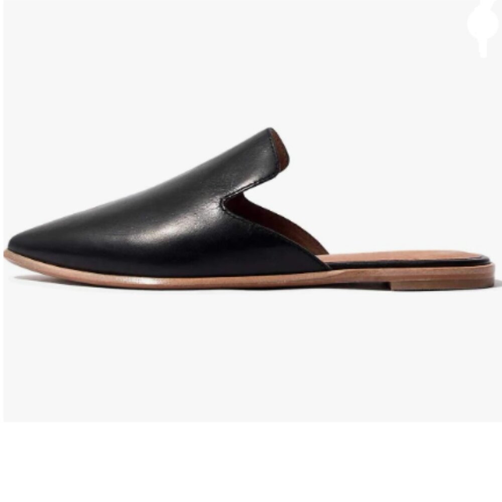 XYD Black Women Versatile Slip On Mules Loafers Pointed Toe Indoor Flats